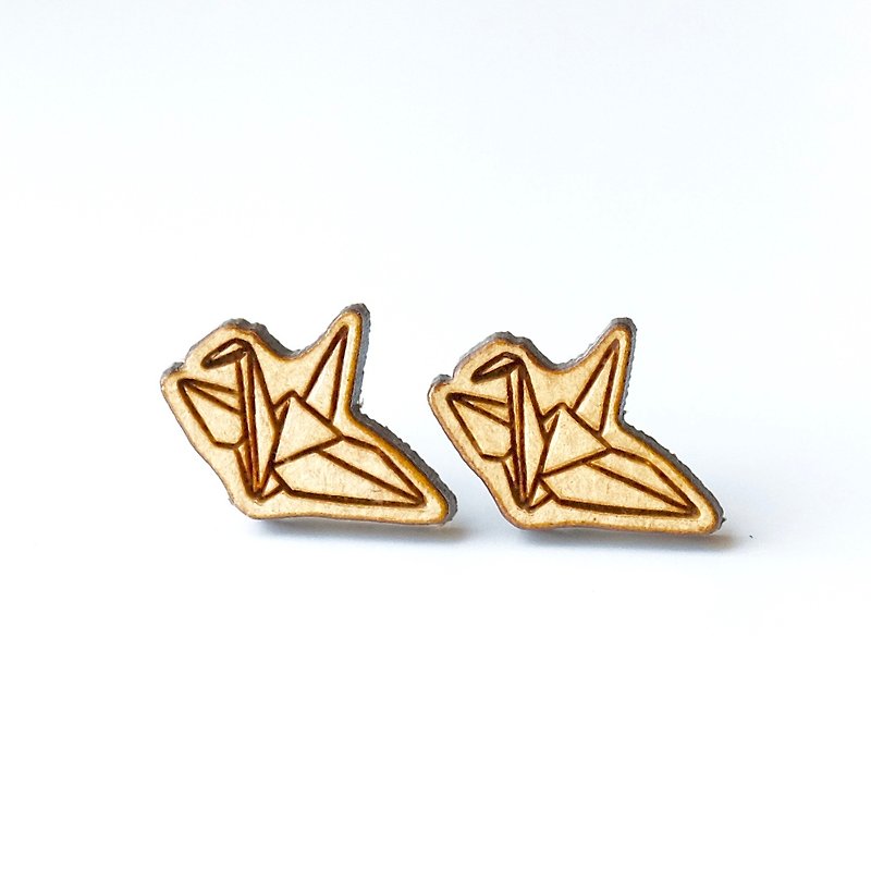 Plain wood earrings-Paper Crane - Earrings & Clip-ons - Wood Brown