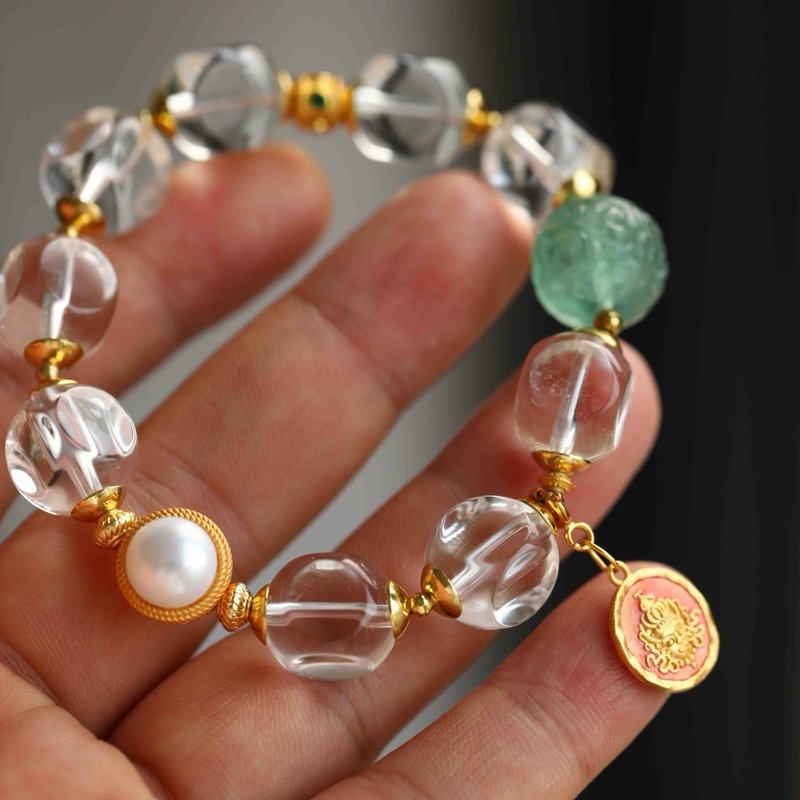 天然白水晶隨型珠 天河石 設計單圈手串s - 項鍊 - 水晶 白色