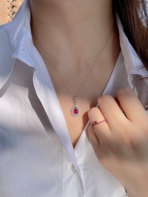 Nozomi Jewelry │尋找美好事物的輕珠寶品牌 優雅水滴紅寶石白K金項鍊