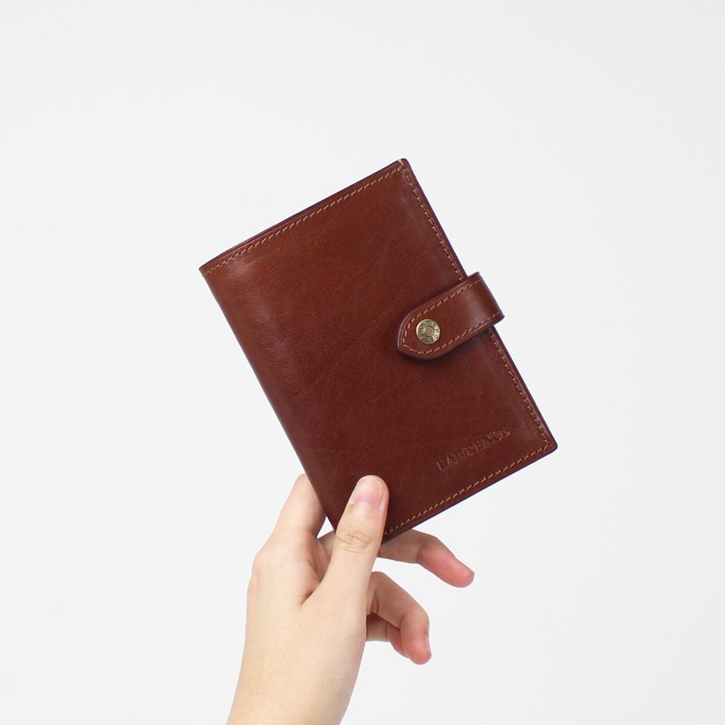 義大利植鞣革輕型壓扣中長夾 拉鍊零錢袋 客製姓名 禮物 - 錢包/皮夾/長短夾 - 真皮 咖啡色