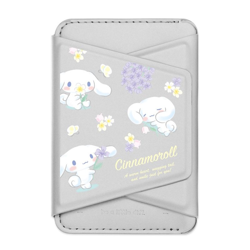 Cinnamoroll 大耳狗喜拿－銀色款 支架磁吸卡包 小牛皮感 手機架 - 手機/平板支架 - 人造皮革 銀色
