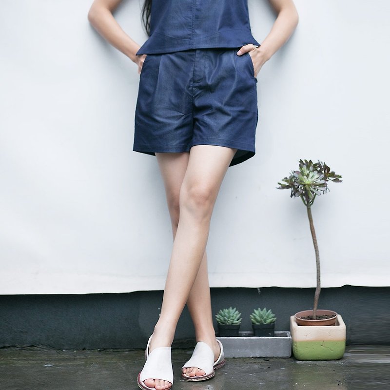 陳庭妮は、異なる時間オリジナルデザイン2016夏の新しいダークデニムのショートパンツの女性ボトムスを通して愛 - ショートパンツ レディース - コットン・麻 ブルー