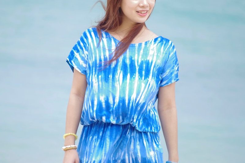 2017新作！タイダイドルマンスリーブワンピース　＜ブルー＞ - 洋裝/連身裙 - 其他材質 藍色