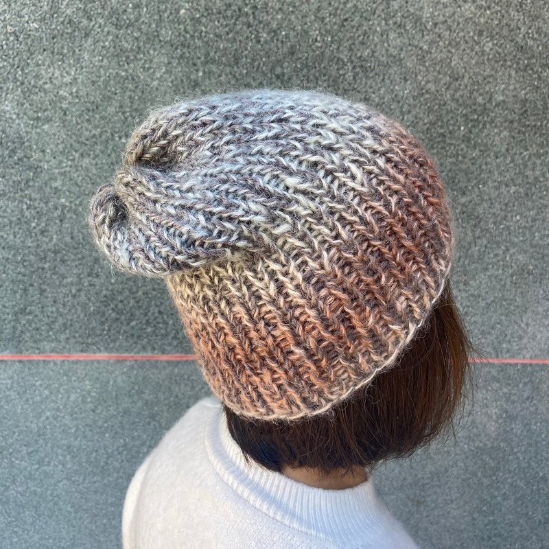 Purely hand-knitted wool hat - Angus goat hair/wool gradient in three colors - Hats & Caps - Wool Multicolor