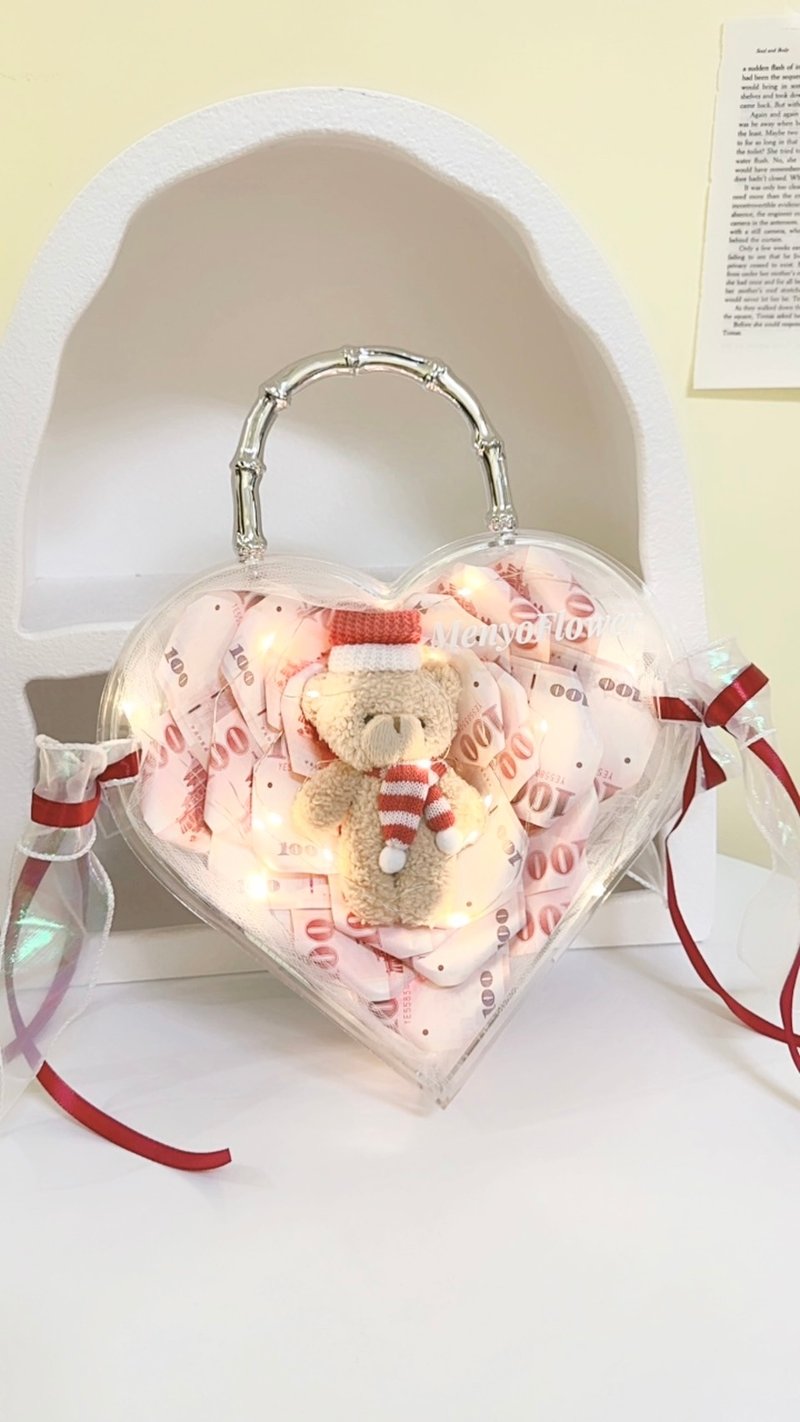 【聖誕禮物】鏡面愛心花盒 愛心鈔票 生日禮物 售價含現金一千二 - 乾燥花/永生花 - 植物．花 