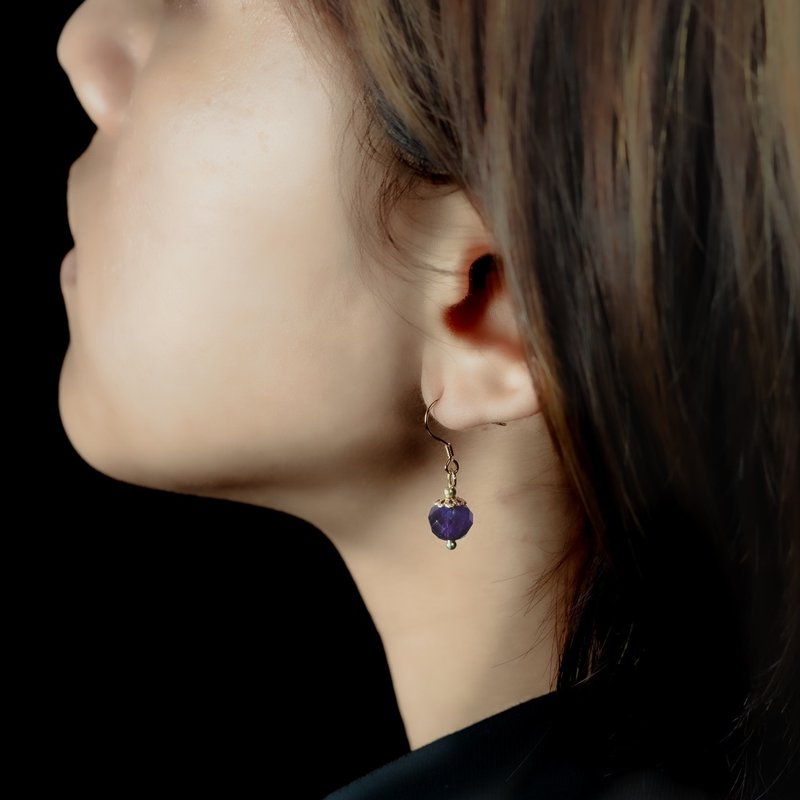 Little Elegant Series l Amethyst Ear Hook Earrings E0009 - ต่างหู - เครื่องเพชรพลอย 