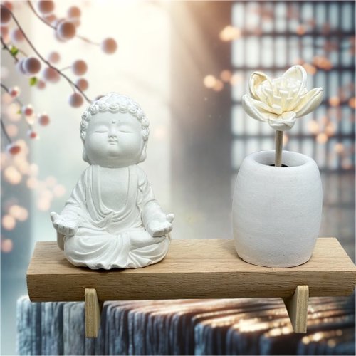 創藝 文創手作館 文青簡約風 淨念吉祥之小佛衲靜 原木底座系列 新時尚簡約