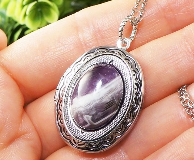 アメジストシルバーロケット ライラック パープル石記念品 ペンダント