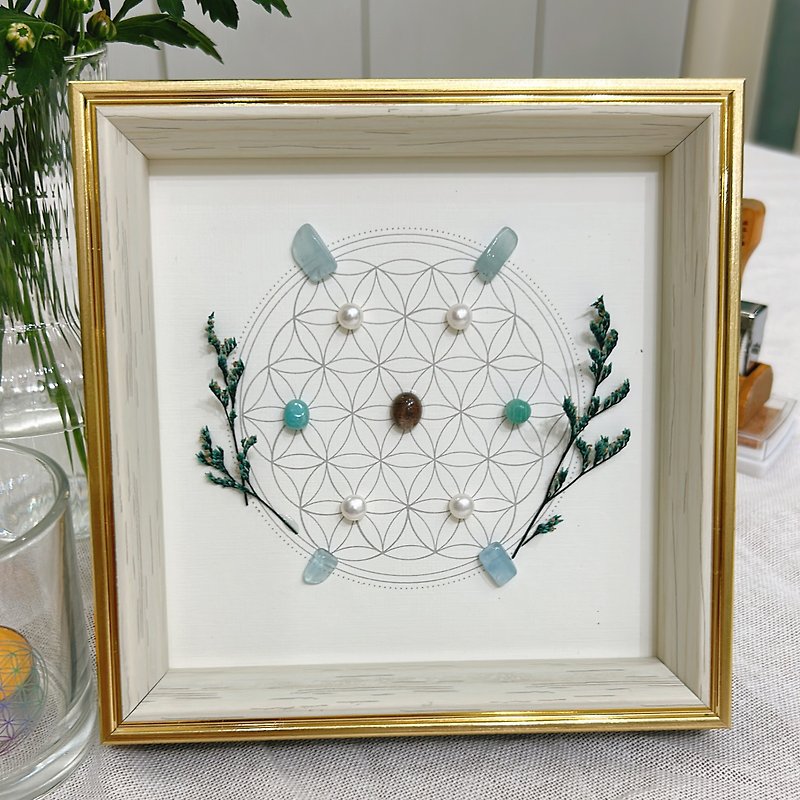 Quiet Power Crystal Energy Array Painting - Flower of Life Crystal Array Blessing Modern Feng Shui Decoration - Posters - Crystal Gold