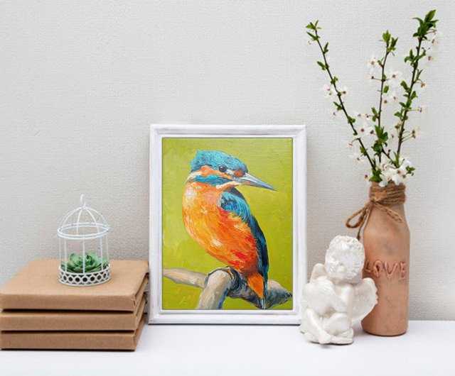 鳥の絵 鳥 掛け絵 手作りの絵 翠鳥 掛畫 油畫 原画 小畫