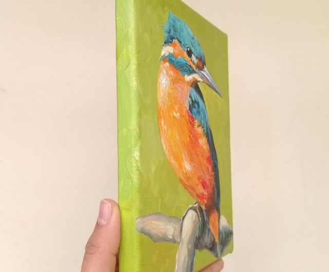 鳥の絵 鳥 掛け絵 手作りの絵 翠鳥 掛畫 油畫 原画 小畫