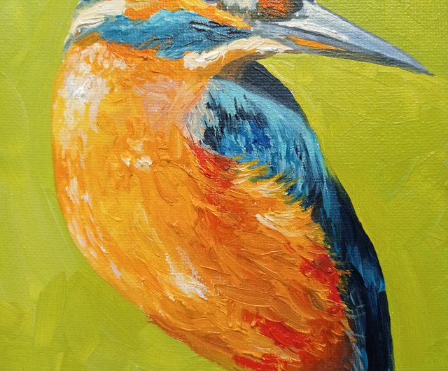 鳥の絵 鳥 掛け絵 手作りの絵 翠鳥 掛畫 油畫 原画 小畫