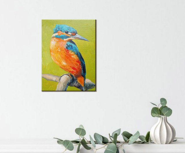 鳥の絵 鳥 掛け絵 手作りの絵 翠鳥 掛畫 油畫 原画 小畫