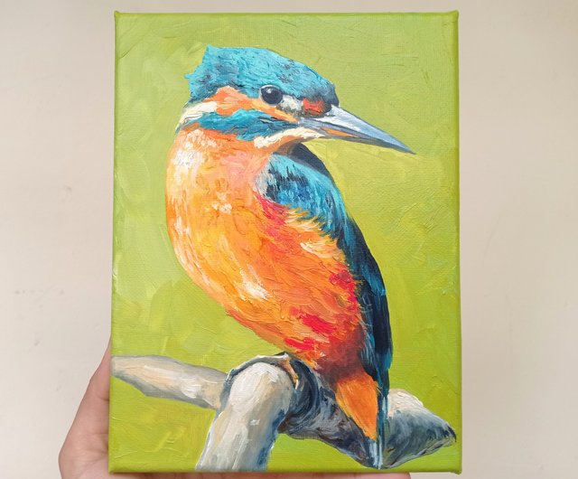 鳥の絵 鳥 掛け絵 手作りの絵 翠鳥 掛畫 油畫 原画 小畫