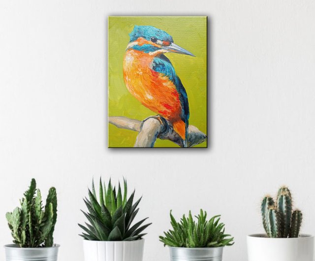 鳥の絵 鳥 掛け絵 手作りの絵 翠鳥 掛畫 油畫 原画 小畫