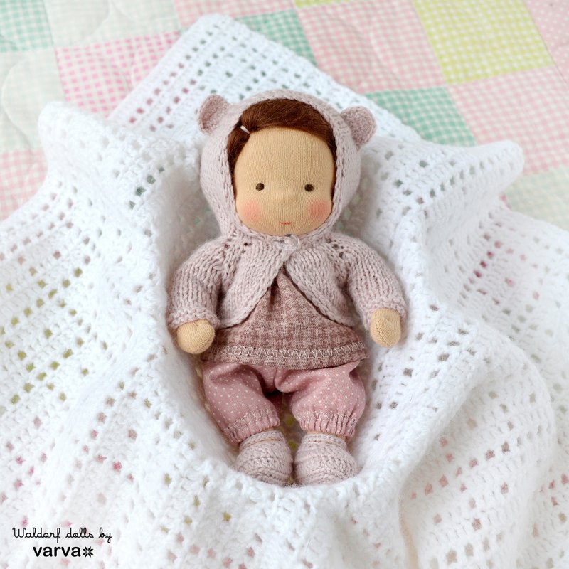 華爾道夫娃娃迷你嬰兒 18 厘米 高 - 寶寶/兒童玩具/玩偶 - 環保材質 粉紅色