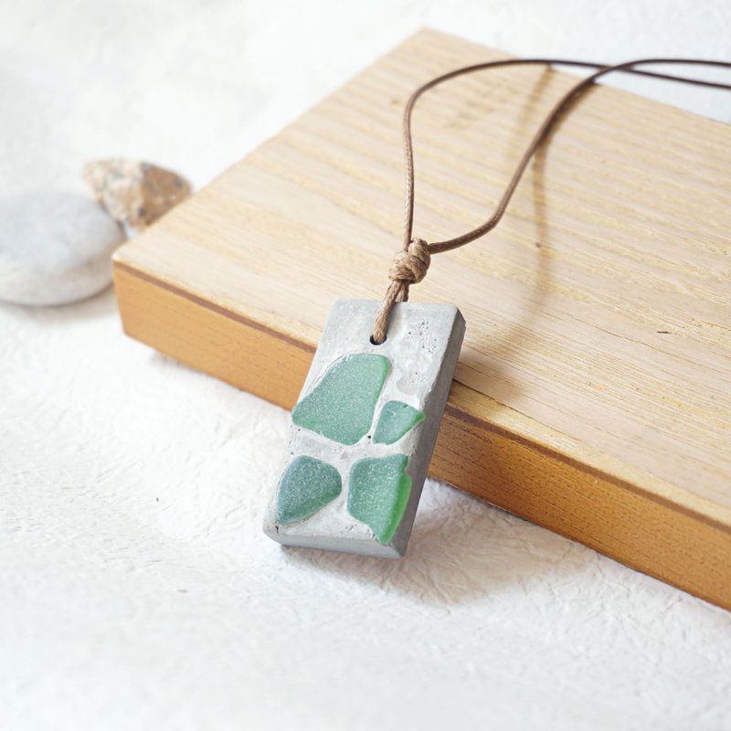 海玻璃 水泥 擴香頸鏈 手工項鍊 原創 環保 upcycling - 頸鏈 - 水泥 銀色