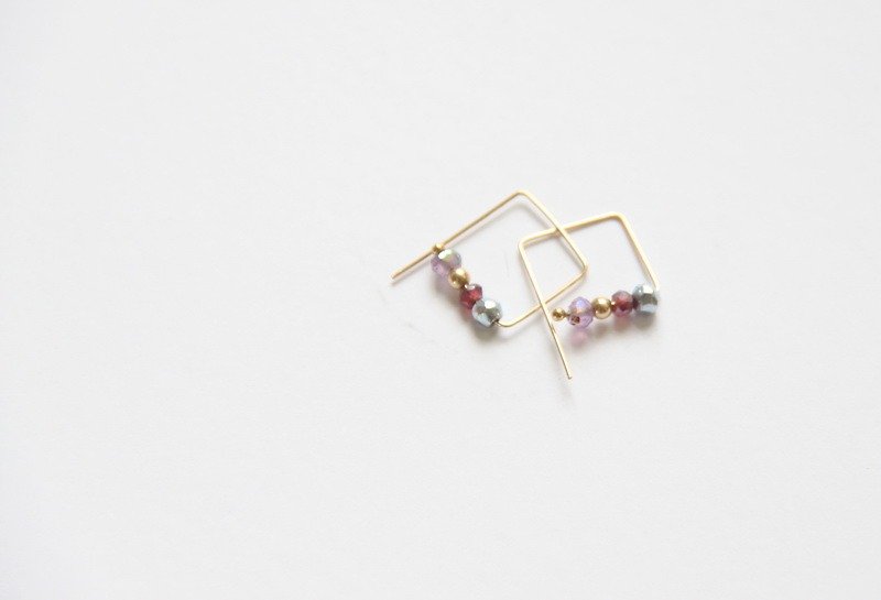 彩心情耳環/ Rainbow moon 14K GF earring - 耳環/耳夾 - 寶石 紫色