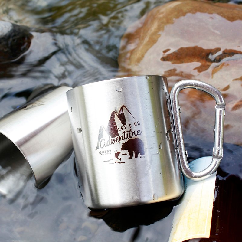 荒野灰熊雙層隔熱不鏽鋼杯 暗夜黑 - 野餐墊/露營用品 - 其他金屬 銀色