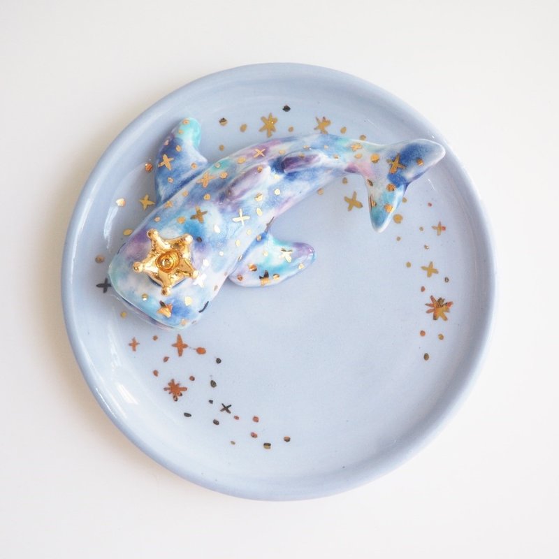 星空小鯨鯊小盤 - 碟子/醬料碟/醬油碟 - 瓷 藍色