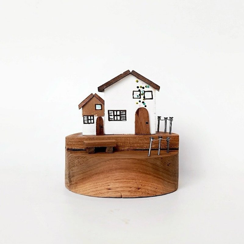 Mini white-brown wooden houses set - 擺飾/家飾品 - 木頭 