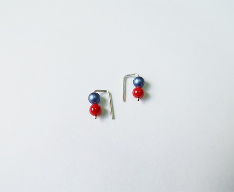 Round beads Earrings Red blue Taiwan Sterling Silver - Earrings & Clip-ons - Sterling Silver Multicolor