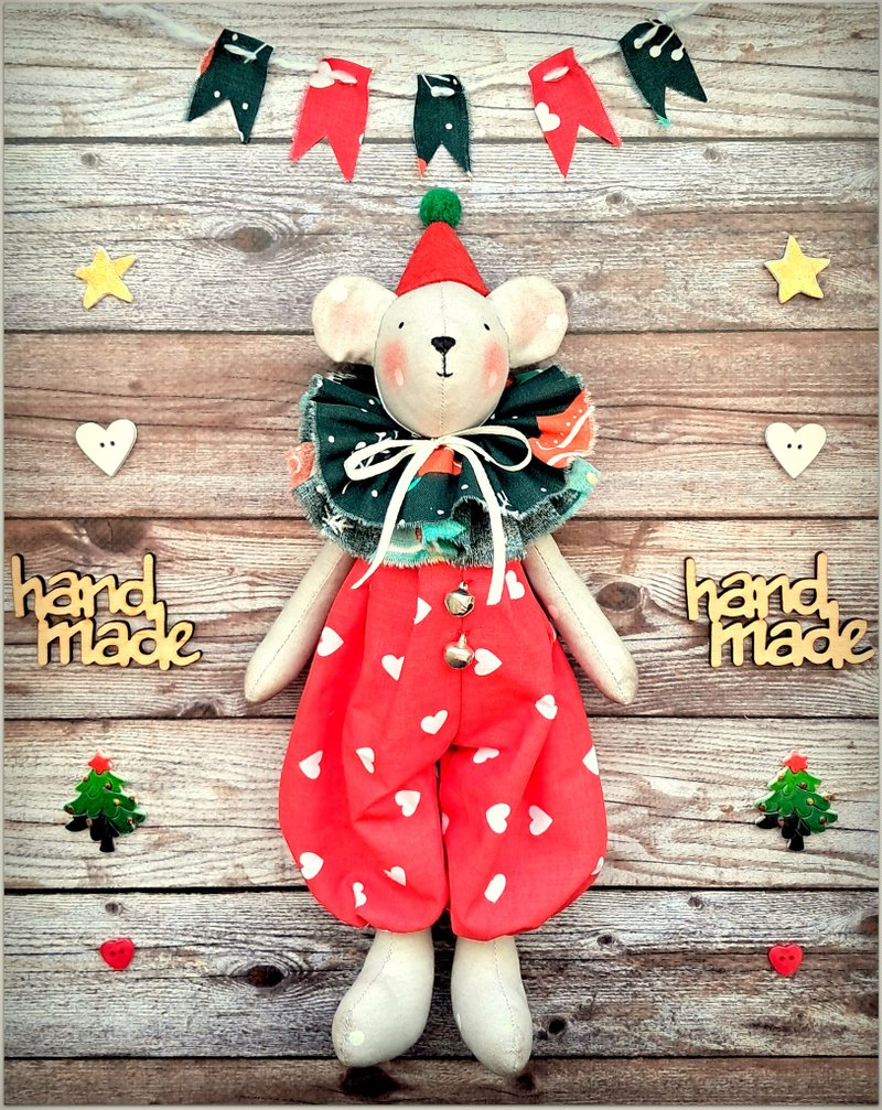 Christmas bear fabric toy ,shabby style toy, vintage style toy bear, stuffed toy - 公仔/玩偶 - 棉．麻 紅色