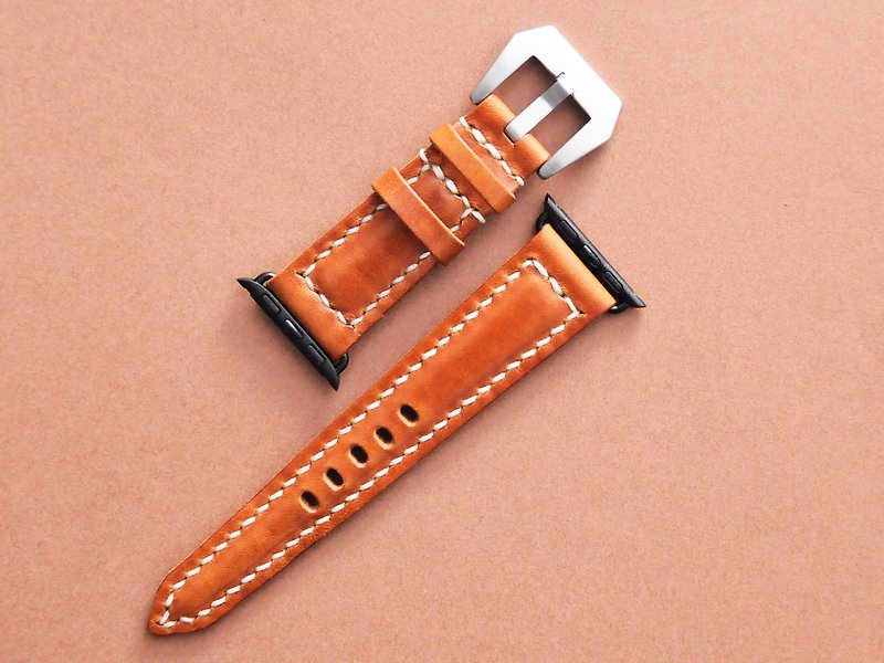Apple Watch38mmストラップよく縫い付けられた革素材バッグ手作りのイタリアの植物性なめし革 - 腕時計ベルト - 革 ブラウン