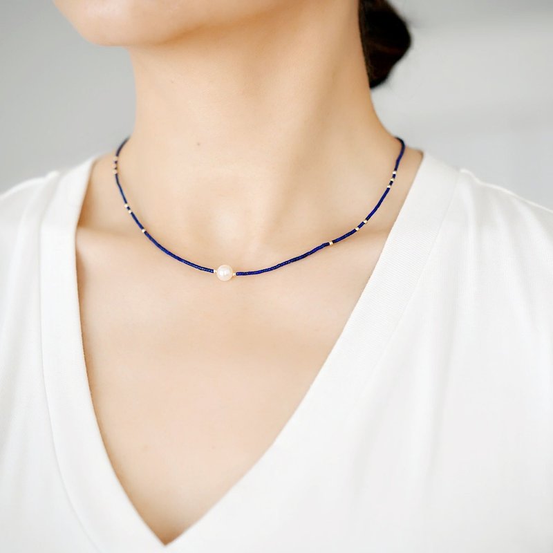 Top quality flower lover and ultra-fine lapis lazuli necklace with adjuster - สร้อยคอ - โลหะ สีน้ำเงิน