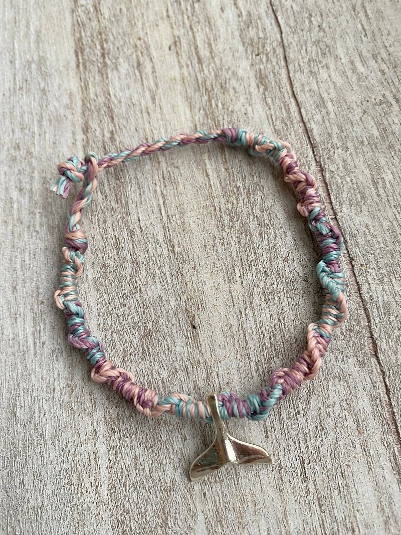 Whale Tail Blessing Sterling Silver Braided Bracelet South American Wax Thread Braid - Bracelets - Sterling Silver Pink
