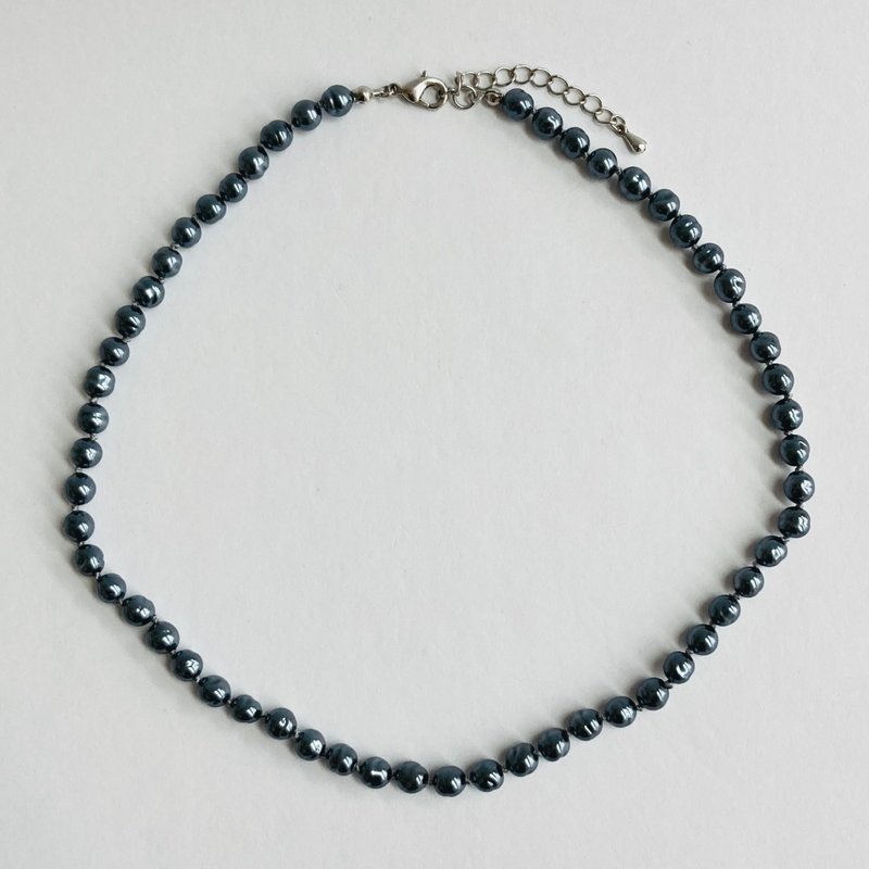 ガラスバロックパールオールノットネックレス/約6mm約42cm/ネイビーブラック/made in japan - 項鍊 - 玻璃 藍色