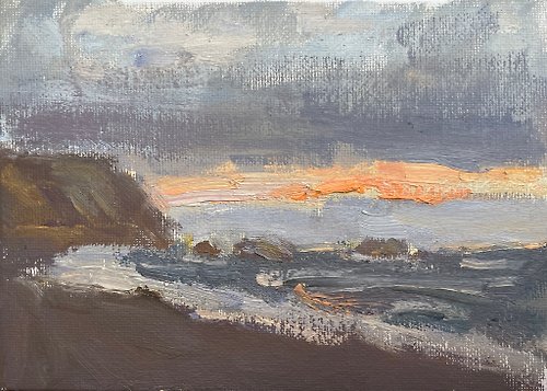 artkaso Sunset on Pacifica beach, oil painting 7x5in(18x12.7cm)