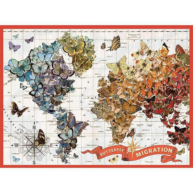 galison | 藝術拼圖1000片 | 世界蝴蝶遷徙地圖 | 復古 聖誕禮物 - 拼圖 - 紙 