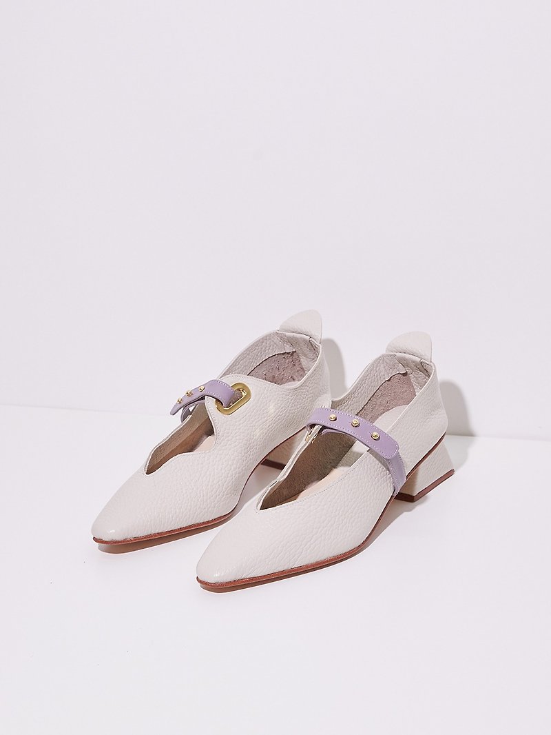 3.3 THE RETOUR HEEL / LAVENDER - Women's Leather Shoes - Genuine Leather White