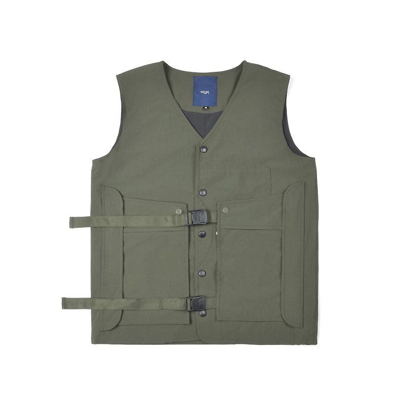 oqLiq - AdHeRe - Demolition pocket door tooling vest (green) - เสื้อกั๊กผู้ชาย - เส้นใยสังเคราะห์ สีเขียว