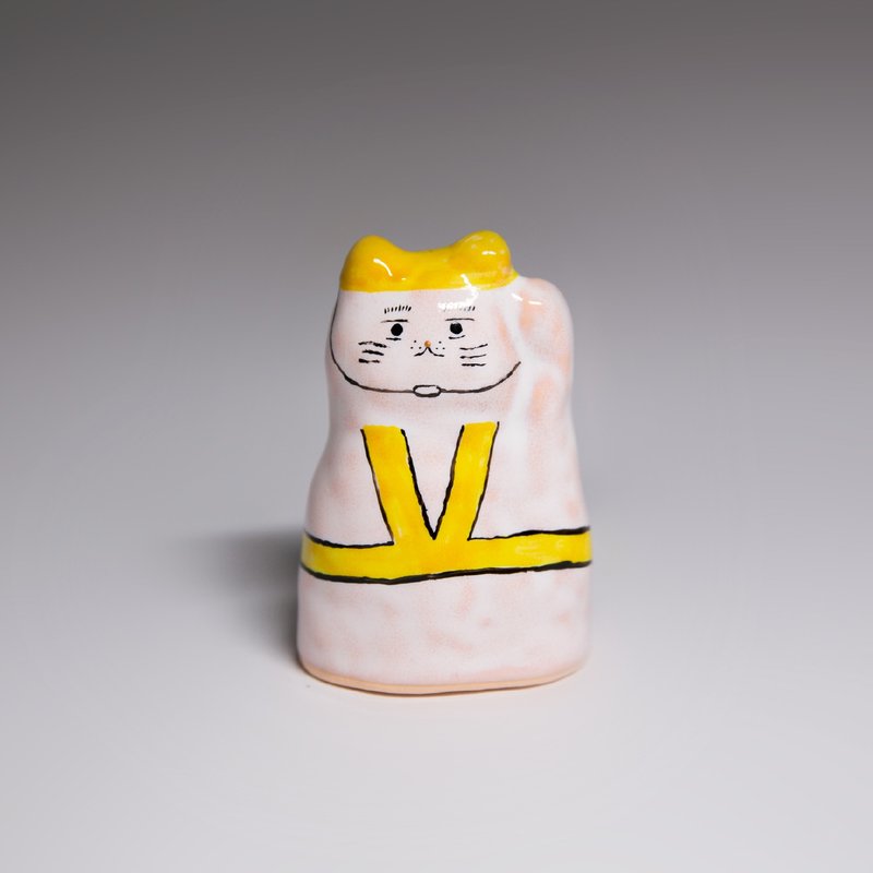 街頭開運招財貓-做工的人(黃) - 擺飾/家飾品 - 陶 白色