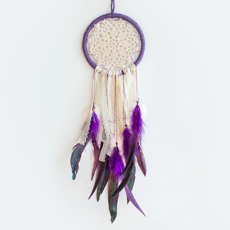 Purple Forest - Fantasy Lace Cloth + Shell Wind Chimes - Dream Catcher 14cm - Wedding Small Things - Items for Display - Other Materials Purple