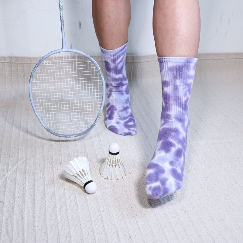 Wisteria hand-dyed stockings/combed cotton socks/artisan dyed - ถุงเท้า - ผ้าฝ้าย/ผ้าลินิน สีม่วง