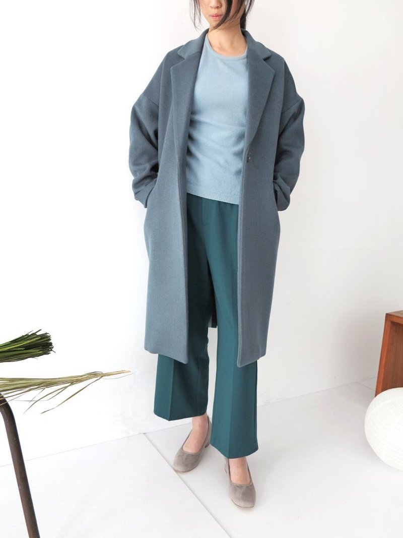 [Place an order for customization] Balsam Coat Fir Blue single-button double-sided wool cashmere thick coat in multiple colors - เสื้อแจ็คเก็ต - ขนแกะ 