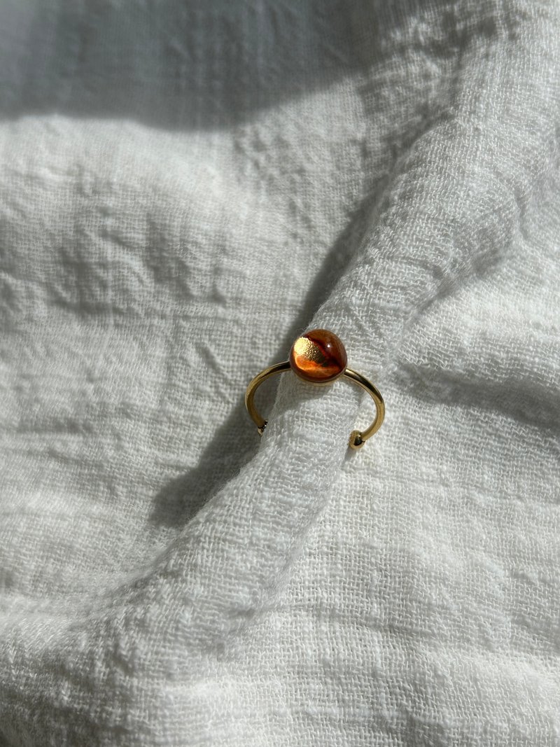 Retro Amber Caramel Handmade Glass Adjustable Open Ring - General Rings - Stainless Steel Orange
