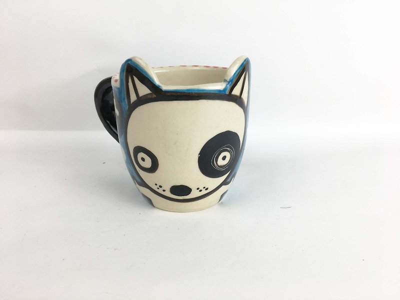 Nice Little Clay wide mouth mug cute dog black round dog 01062-07 - Mugs - Pottery Blue