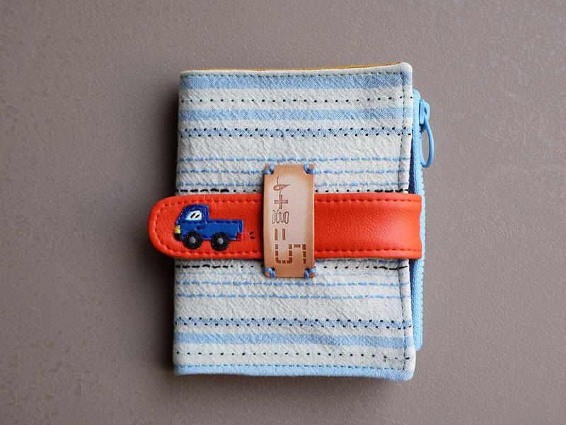 【fabric wallet】藍色發財車 布短夾/中短夾 - 錢包/皮夾/長短夾 - 棉．麻 綠色
