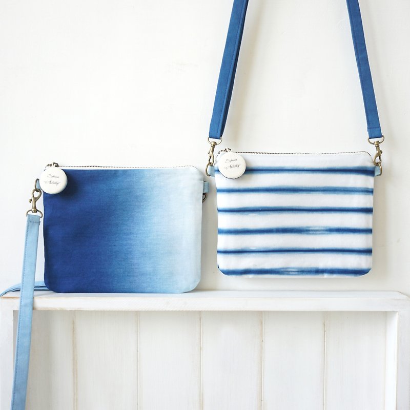 S.A x Cross Body Bag, Ocean/ Navy Blue/ Spring/ Checker/ Cell - Clutch Bags - Cotton & Hemp Blue