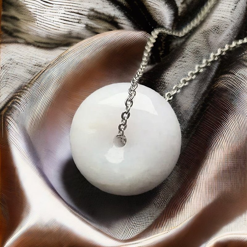 [Wish for Peace] White Jadeite Peace Buckle Necklace | Natural Burmese Jadeite A Grade | Gift - Necklaces - Jade Purple