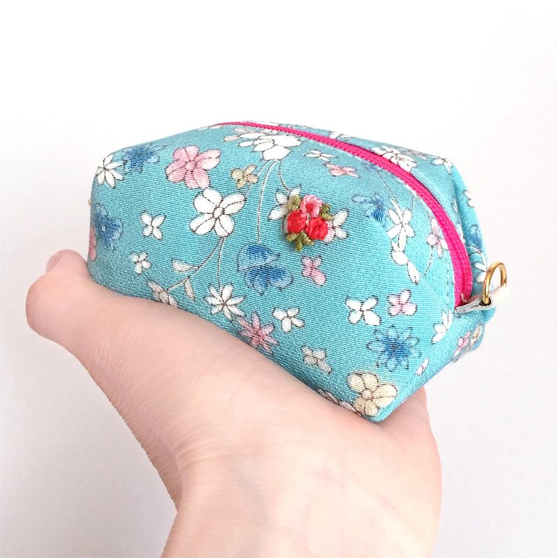 Pouch with Japanese Traditional Pattern, Kimono (Small) "Silk" - Toiletry Bags & Pouches - Silk Blue