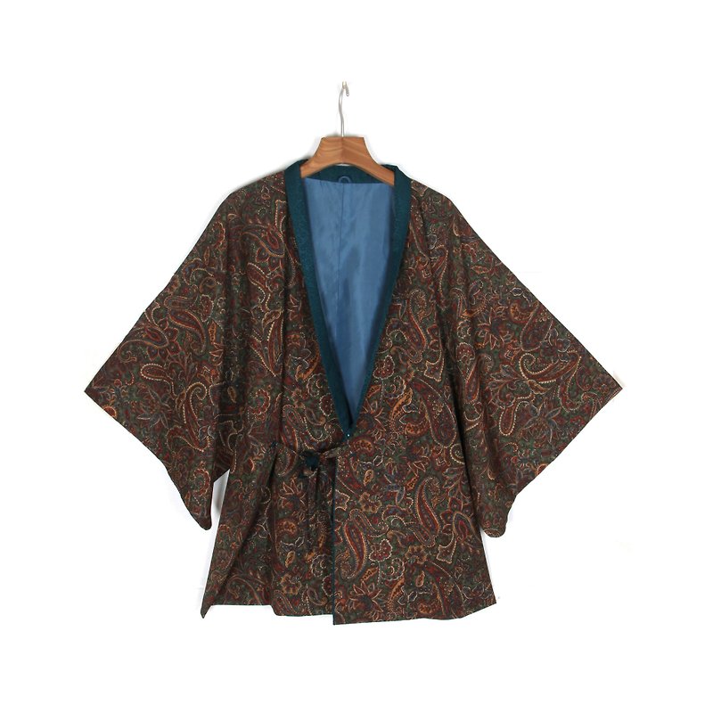 Ancient】 【egg plant Showa totem vintage kimono plume - เสื้อแจ็คเก็ต - เส้นใยสังเคราะห์ สีเขียว