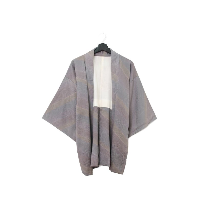 Back to Green-日本帶回羽織 灰紫波紋  kb-62/vintage kimono - 女大衣/外套 - 絲．絹 