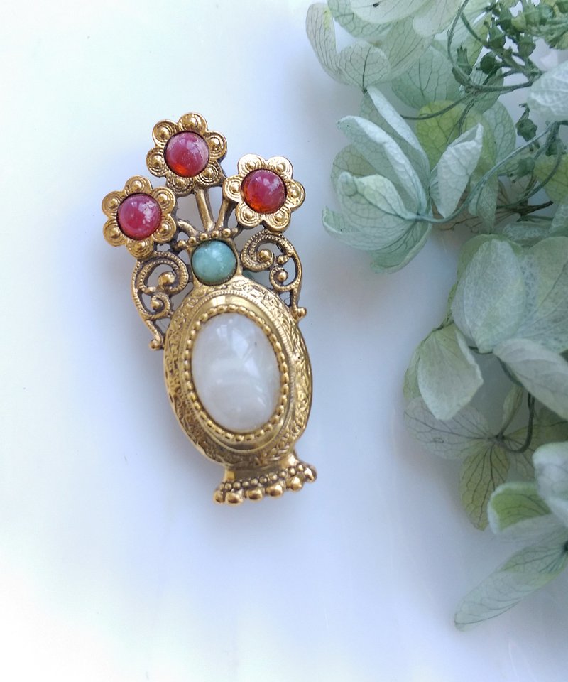 Vintage Jewelry 西洋古董飾品 1928 花瓶造型 多色寶 別針 - 徽章/別針 - 其他金屬 金色