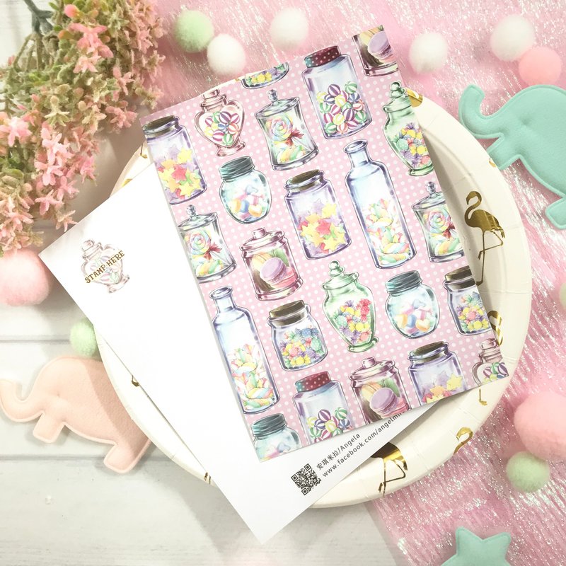 Girly Candy Jar-Postcard & Sticker Set - การ์ด/โปสการ์ด - กระดาษ สึชมพู