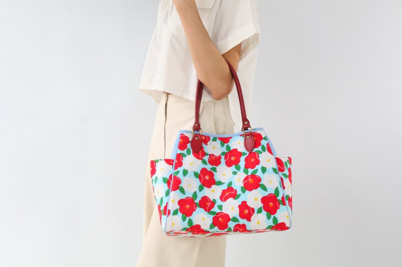 Work Shoulder Bag/Handbag Summer Flower - Messenger Bags & Sling Bags - Cotton & Hemp Blue